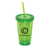 DA7321-500 ML. 17 FL. OZ. DOUBLE WALLED TUMBLER WITH STRAW-Lime Green Transparent